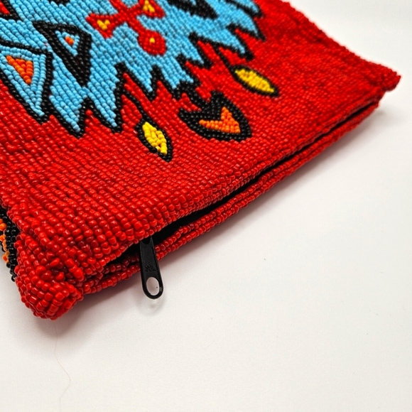 VINTAGE Gammon Shire Aztec Southwestern Fully Beaded Red Clutch Pouch Bag 1993 - Picture 5 of 7